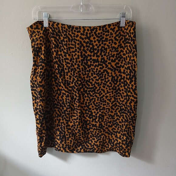 Diane Von Furstenberg Size 12 Cheetah Print Satin Midi Skirt Polka Dot Zipper - Picture 1 of 12